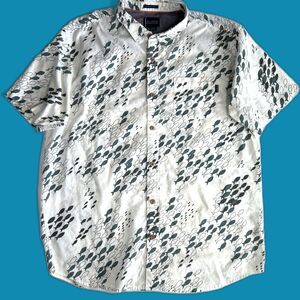 JACK O'NEILL COASTAL LINEN Men White & Blue SCHOOL OF FISH Button Up Shirt XL